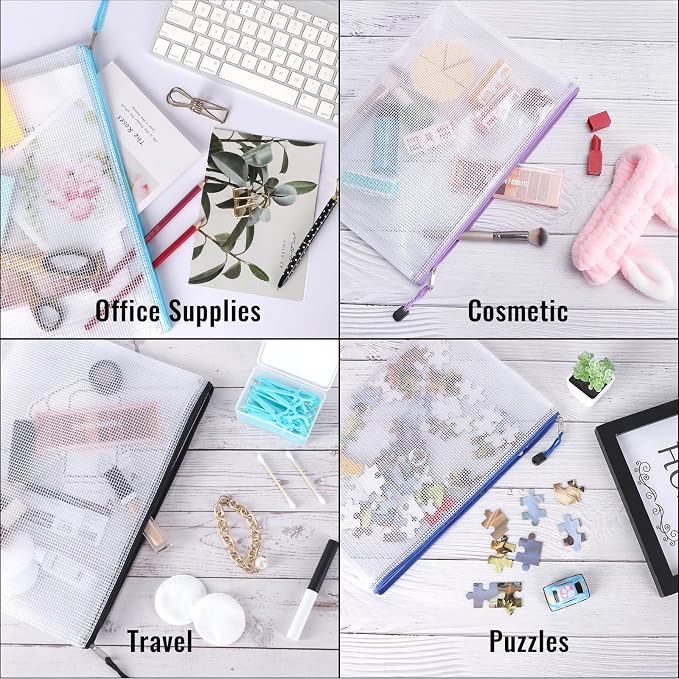 EOOUT 32pcs Mesh Zipper Pouch Bags, Mesh Bags with Zipper, Zipper Pouch for Organizing, Letter Size, A4 Size, for Office Supplies, Puzzles - Image 5