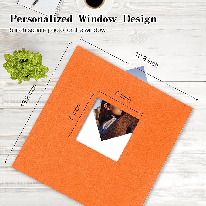 potricher Large Self Adhesive Photo Album 40 Pages, Linen cover, Orange | Photo Album Self Adhesive 4x6 5x7 8x10 Pictures, Linen Cover DIY Scrapbook Albums for Family, Wedding, Baby, Anniversary - Image 2