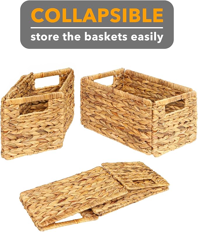 SpaceAid 4 Pack Wicker Basket, Storage Baskets for Organizing, Woven Rattan Basket with Handles for Shelves, Water Hyacinth Large Cube Organizer Storage Bin, 13x8.2x7 inch, Natural - Image 7