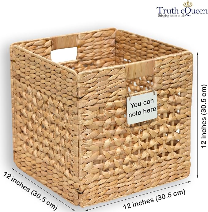 Water Hyacinth Storage Baskets For Shelves, 12x12 Cube Storage Organizer, Square Wicker Basket, Cube Organizer, Woven Basket, Canastas Para Organizar, Cestas Para Baskets For Shelveszar, 2 Pcs - Image 2