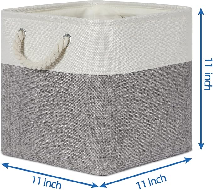 Temary Fabric Storage Baskets for Organizing, Grey Basket for Shelves, Collapsible Baskets with Handles for Shelves, Home, Closet (White&Gray) - Image 3