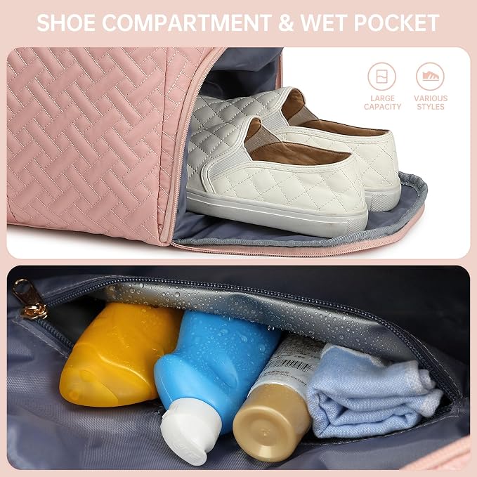 Duffle Bag for Travel, Weekender Bag with Shoe Compartment, Carry On Overnight Bag for Women with Toiletry Bag, Gym Bag with Wet Pocket, Hospital Bags for Labor and Delivery Beige - Image 2