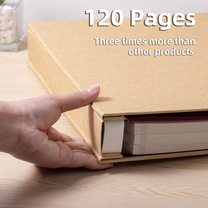 Large Photo Album Self Adhesive 4x6 5x7 3x5 8.5x11 Scrapbook Magnetic Album DIY Scrap Book Length 13 x Width 12.8 (Inches) 120 Sticky Pages Linen Cover DIY Photo Album (Yellow) - Image 4