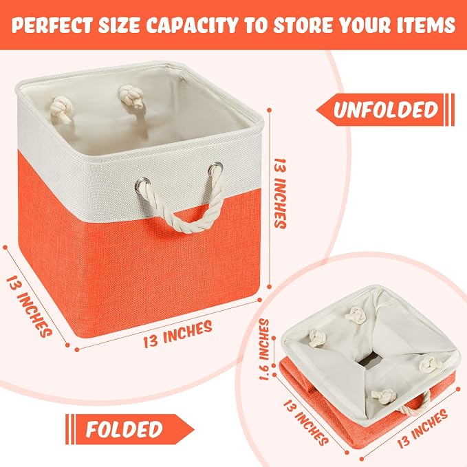 Geiserailie 6 Pcs 13 x 13 Inch Cube Storage Bins Fabric Storage Organizer Bins Foldable Cube Baskets with Sturdy Carry Handles Wicker Baskets for Home (Primary Colors) - Image 2