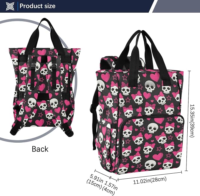 MNSRUU Diaper Bag Pink Hearts and Skulls Diaper Bag Backpack Multifunction Travel Diaper Bag Tote Large Capacity Diaper Changing Backpacks for Moms Dads - Image 3