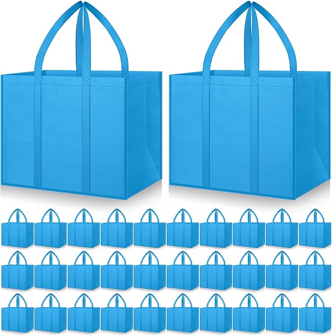 Hillban 30 Pack Large Reusable Shopping Bags Bulk | Heavy Duty Foldable Grocery Bags 16 x 13 x 10 Inch, Washable Portable Storage Totes with Reinforced Handles by Hillban