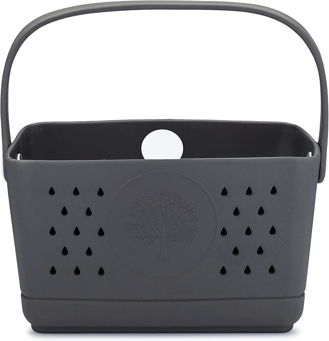 Parker Baby Co. Quick-Dry Bath Caddy Organizer with Handle - Smoke, Large | BPA-free, food-grade shower caddy & bath organizer that stores toys and bath supplies in a sturdy, easy-carry handle design by ParkerBabyCo