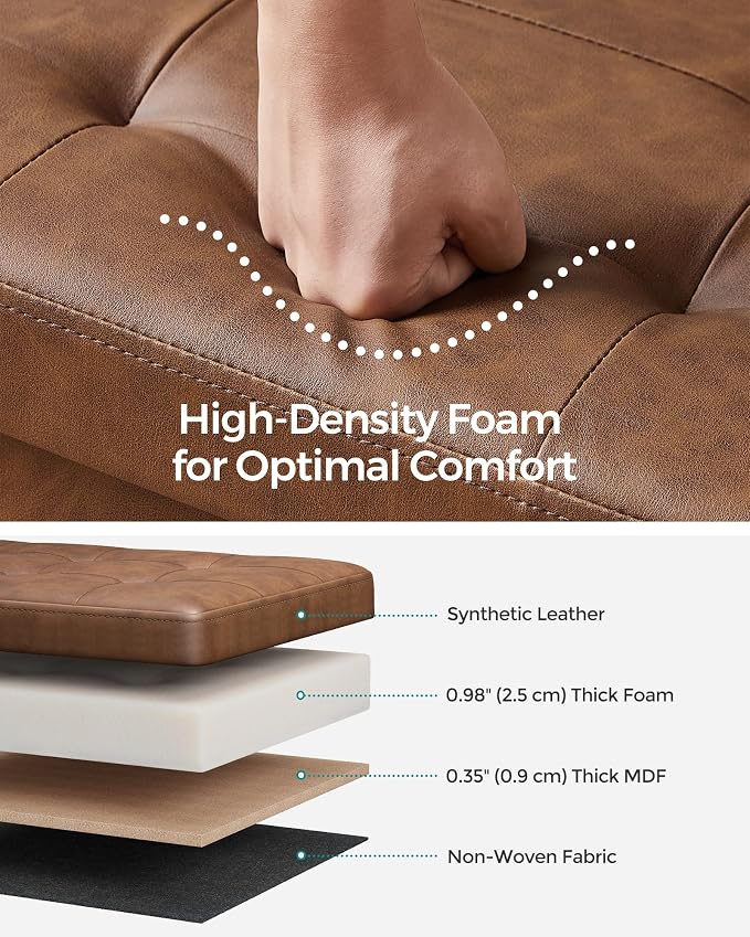 SONGMICS MAZIE Collection - 30 Inches Storage Ottoman Bench with Flipping Lid, Storage Chest Footstool, Load 660 lb, for Entryway, Living Room, Bedroom, Synthetic Leather, Coffee Brown ULSF045K01 - Image 4
