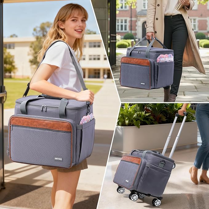 AMOIGEE Rolling Craft Bag with Wheels, 360° Swivel Rolling Scrapbook Organizer for Cricut, Paper Crafts, Classroom Supplies, Large Teacher Tote with Detachable Trolley for Men, Women - Image 6