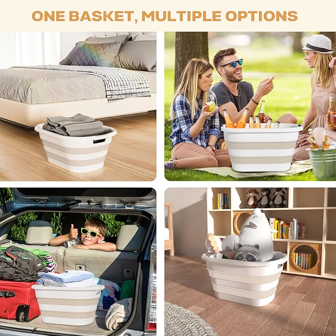 OOAMBB 43L(11.5Gallon) Collapsible Plastic Laundry Baskets (Beige, 2 Packs) | Pop Up Laundry hamper/Storage Container,Foldable Laundry Basket with Large Capacity,Sturdy,Space Saver - Image 4