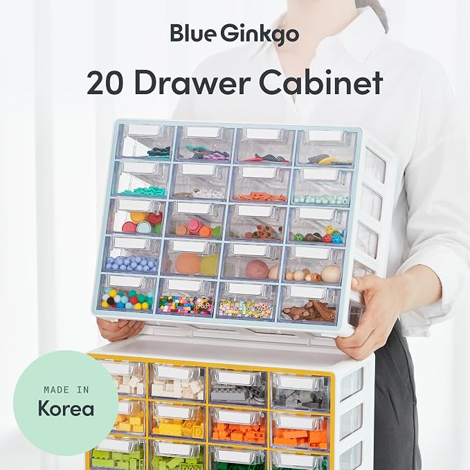 Blue Ginkgo 20-Drawer Storage Cabinet Organizer, Blue, Made in Korea | Stackable. Adjustable. Easy Visibility. - Image 3