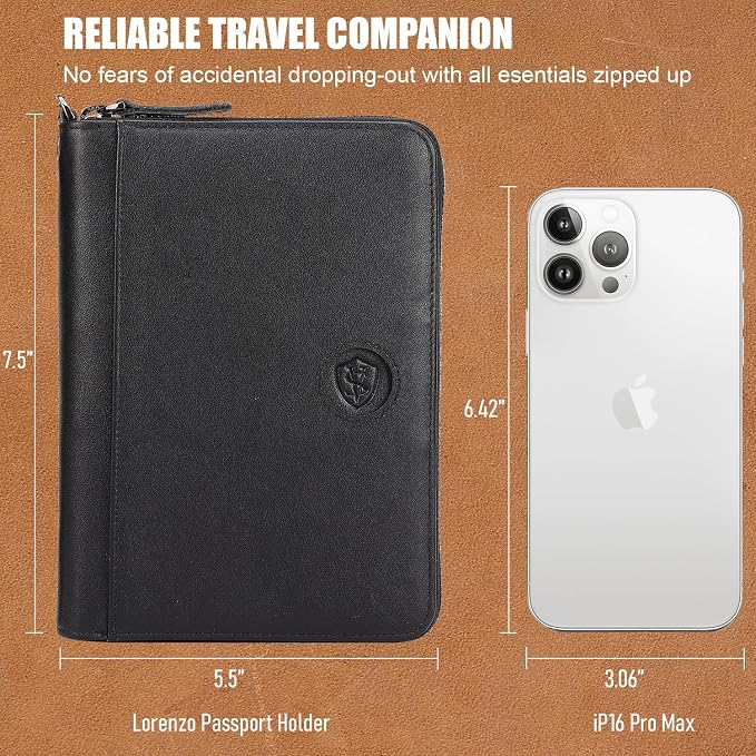 STAR VISTA Lorenzo Full Grain Leather Family Passport Wallet for 4, Large Travel Document Organizer for Exquisite Voyagers, Multi-Currency Compartments, RFID Blocking, AirTag Track, Black - Image 5