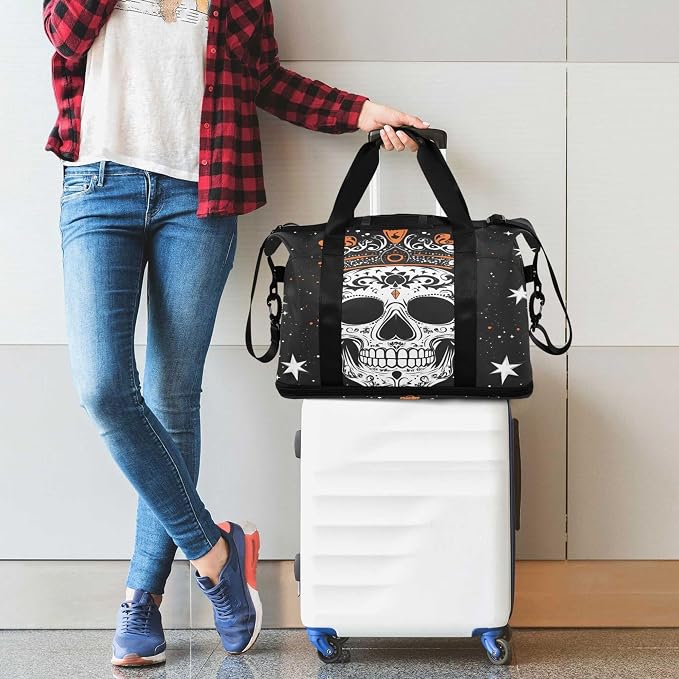 Travel Duffel Tote Bag Skull Star King Sports Duffel Bag with Wet Pocket Weekender Overnight Bag for Women Men Gym Bag, Carry On Bag Hospital Bag for Labor and Delivery - Image 3