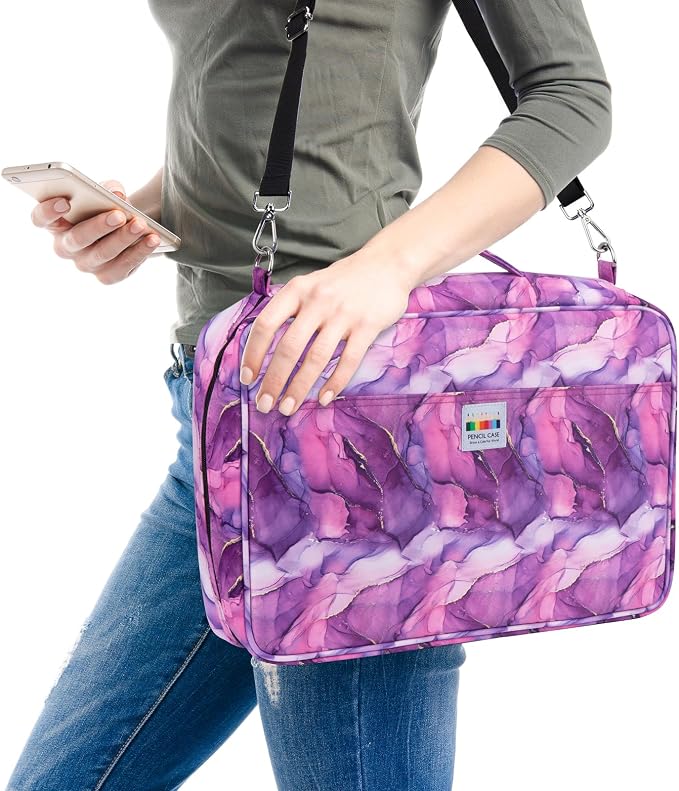 YOUSHARES Big Capacity Colored Pencil Case - 480 Slots large Pen Case Organizer with Multilayer Holder for Prismacolor Colored Pencils & Gel Pen (Marble Purple) - Image 6