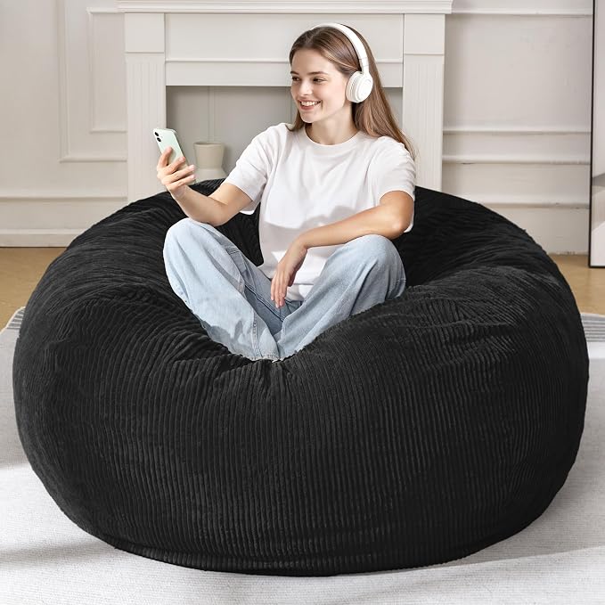 5FT Bean Bag Chair for Adults,Gaint Teardrop Beanbag with Filler | Beanbag Chair with Memory Foam Filled,Bean Bags with Handy Handle&Machine Washable Cover for Living Room,Bedroom-Black - Image 3