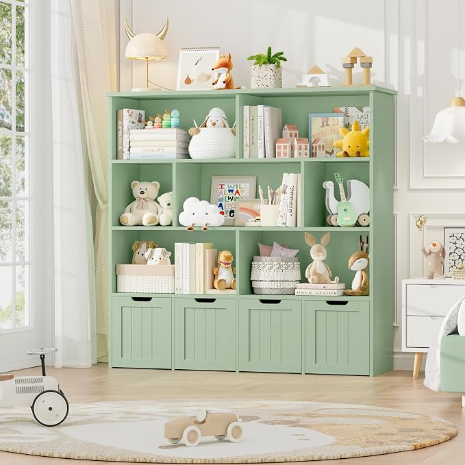 Toy Storage Organizer with Movable Drawer Toy Organizer for Kids | Kids Bookshelf and Toy Chest Storage with Hidden Wheels, Toy Organizers and Toy Storage for Playroom, Green - Image 5