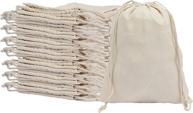 10x12 inches Natural Cotton Double Drawstring Reusable Produce Muslin Bags – Multipurpose Drawstring Storage Pouch for Everyday Use (Pack Of 100) - Image 4