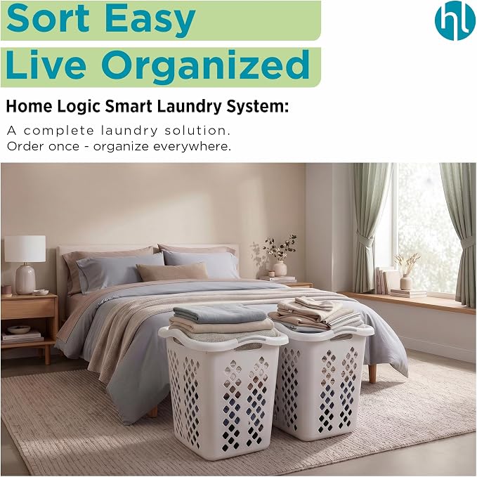Home Logic 2 Bushel Plastic Laundry Basket Lamper, Large Laundry Hamper with Handles, Ventilated Clothes Organizer for Bedroom Bathroom Closet, 6 Pack, White - Image 7