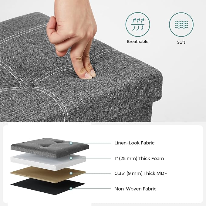 SONGMICS Mazie Collection - 43 Inches Ottoman Storage Bench, 35 Gal. Folding Chest with Breathable Linen-Look Fabric, Load up to 660 lb, for Entryway, Living Room, Bedroom, Dark Gray ULSF077G04 - Image 7