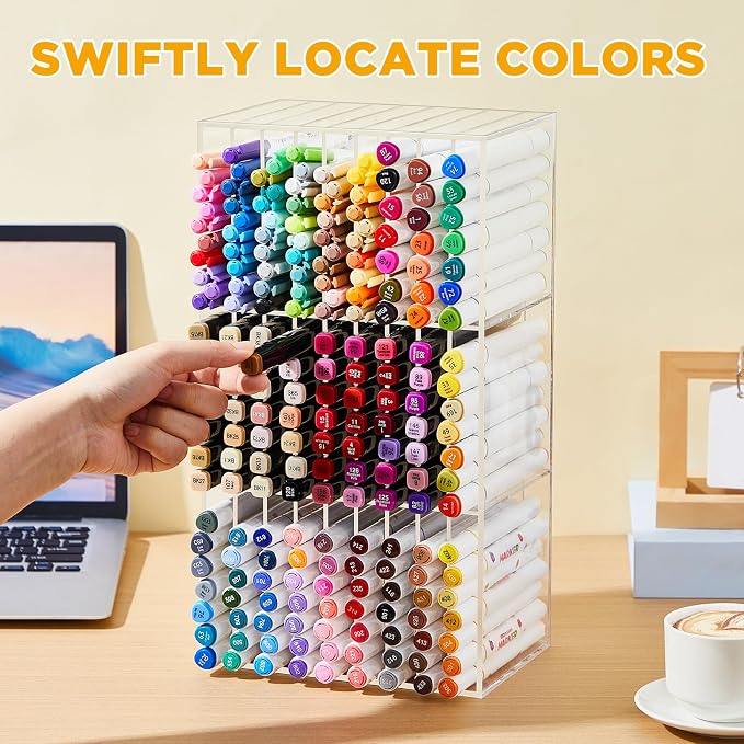 MotiMind Acrylic Marker Organizer for 189 Marker, Large Art Pencil Holder Storage Rack for Desk, Pens Art Brushes Display Stand with 27 Compartments for Desktop, Office (clear, 189 Capacity) - Image 4