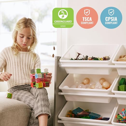 ECR4Kids 4-Tier Organizer with 16 Removable Plastic Bins, 4x4, Toy Storage, Grey/White | Durable plastic bins, MDF panels, steel frame, GREENGUARD Gold Certified, 60 lb capacity, anti-tip kit, playroom/classroom - Image 7