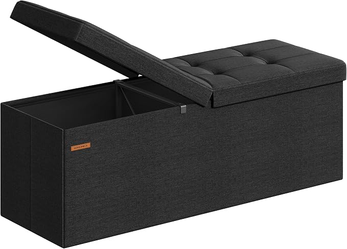 SONGMICS Mazie Collection - 43 Inches Storage Ottoman, Foldable Storage Bench with Flipping Lid, 660 lb Load Capacity, for Entryway, Living Room, Bedroom, Ink Black ULSF076B01 by Unknown
