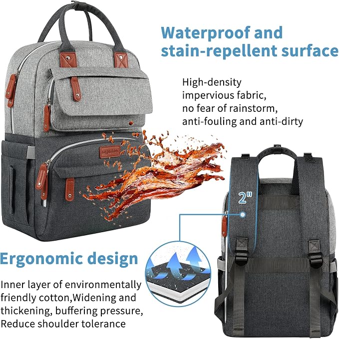 Diaper Bag Backpack, Baby Bag for Boys Girls, Large Diaper Backpack Travel Diaper Bags with Insulated Pockets Baby Registry Search Shower Gifts Newborn Essentials for Mom Dad, Waterproof Grey - Image 6