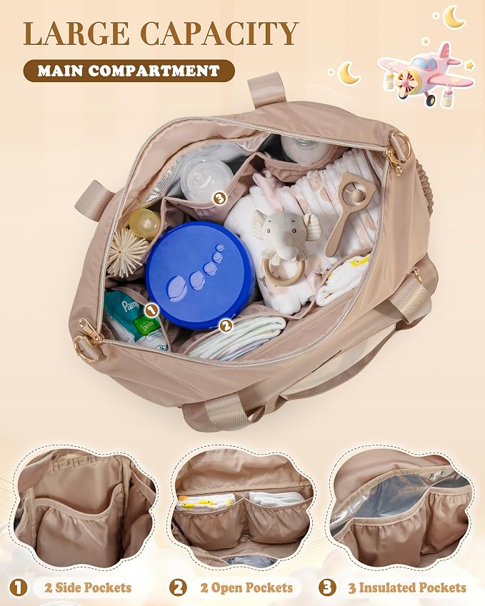 Marscamd Diaper Bag Tote with Changing Pad, Large Crossbody Baby Bag | with Insulted Bottle Pockets, Luggage sleeve, Lightweight, for Travel & Labor Delivery - Image 2