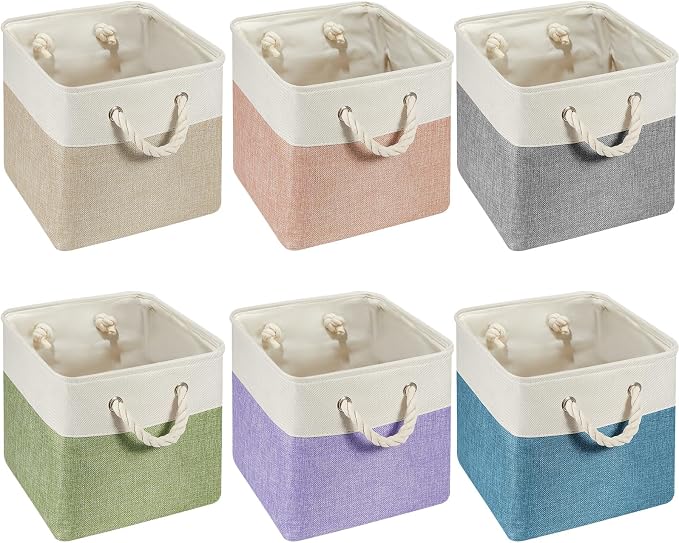 6 Pack 11x11 Inch Cube Storage Bins Square Fabric Cube Baskets ,Morandi | Colorful Foldable Organizer with Sturdy Handles, Home Closet Bin for Shelves, Durable Cube Baskets Bulk for Home Storage by Geiserailie
