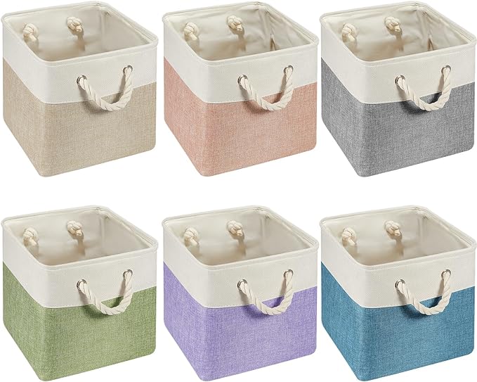 6 Pack 13 x 13 Inch Cube Storage Bins Fabric Square Cube Baskets, Morandi | Colorful Foldable Organizer with Sturdy Handles, Home Closet Bin for Shelves, Durable Cube Baskets Bulk for Home Storage by Geiserailie