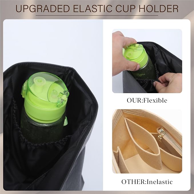 Purse Organizer Insert for Longchamp Le Pliage Large, Black | 6-Compartment Bag Organizer with YKK Zipper Pocket, Cup Holder, Key Chain, Waterproof DupontPaper Lightweight Handbag Shaper - Image 7