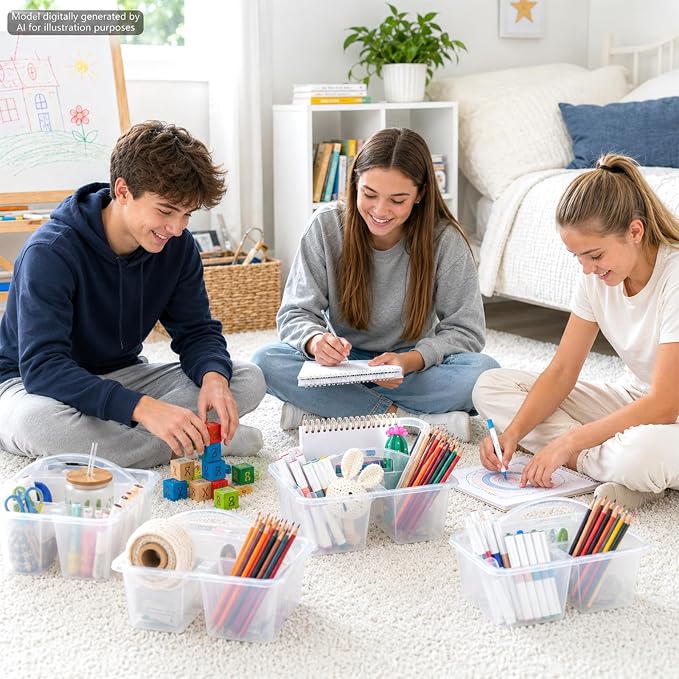 gisgfim 6 Pack Classroom Caddy with Handle Plastic Storage Caddy Organizer with 3 Compartments Desk Caddies Holder Portable Storage Bin for Pencil, Crayon, Marker, Home, Office, School Supply(Clear) - Image 4