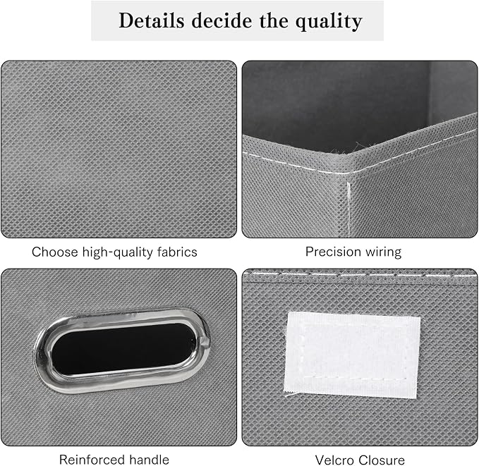 Linen Fabric Foldable Collapsible Storage Cube Bin Organizer Basket with Lid, Leather Handles, Removable Divider for Home, Closet (Grey, 3Pcs) - Image 7