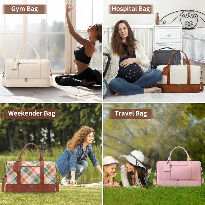 Oeihuivt Weekender Bags for Women - 21 Inch Large Travel Duffel Bag 2-Piece Set with Shoe Compartment, Heavy-Duty Canvas & Leather Carry On Overnight Tote (Airplane Approved) - Image 4