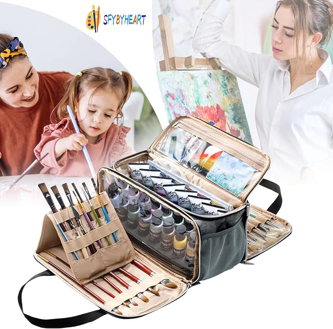 SFYBYHEART Acrylic Paint Storage, Craft Organizer, Art Supply Organizer, Art Tote Bags, Paints Brush Holder for Apple Barrel Acrylic Painting, Palette Board - Image 7