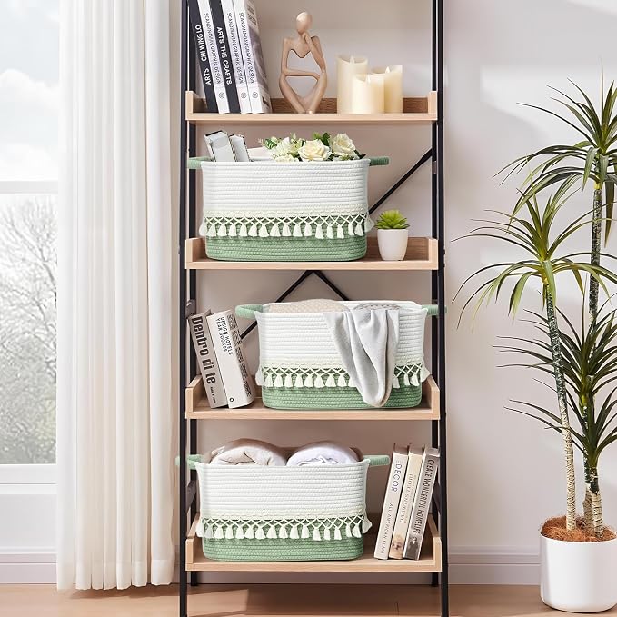 3 Pack Storage Basket for Shelves, Boho Cotton Rope Storage Bins with Heavy Tassel, Shelf Baskets Large Woven Baskets for Organizing, Cube Organizer Bins, Baby Laundry Basket for Clothes, Toys, Pets - Image 7