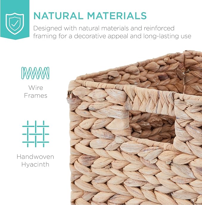 Best Choice Products 10.5x10.5in Pack of 5 Cube Storage Baskets, Water Hyacinth Multipurpose Collapsible Organizers, Handwoven Laundry Totes for Laundry, Living Room, Kids Room & Nursery - White - Image 4
