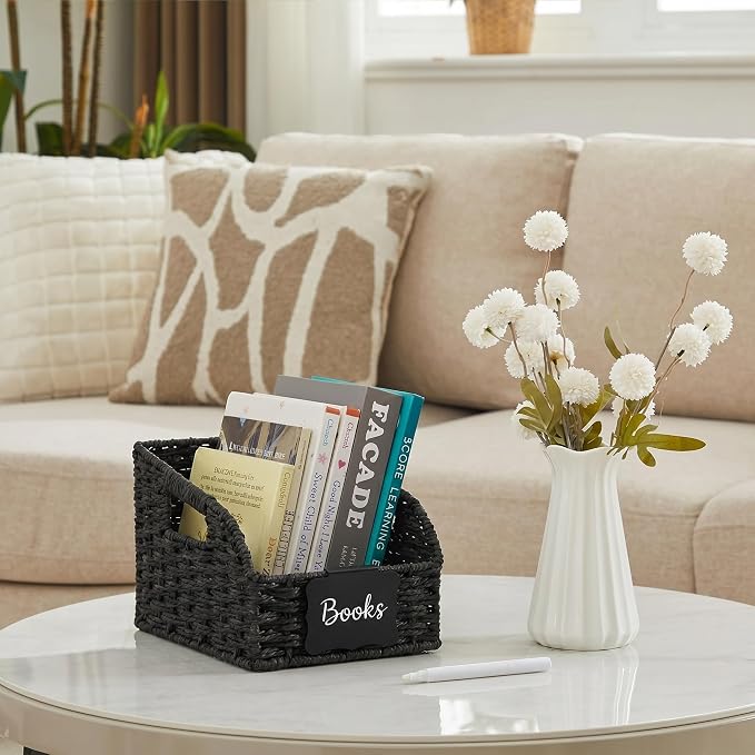 Pantry Organizers, Handwoven Large Wicker Baskets for Shelves, Labeled Storage Baskets for Organizing with Handles - Paper Storage Bins, Boho Decorative, 3 Pack, Black - Image 7