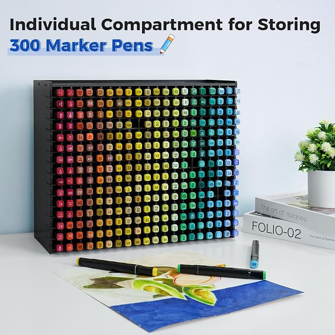 Art Marker Storage Rack for 300 Markers, Black | Watercolour Brushes Pens Color Pencils Organizer Holder for Desk - Image 5