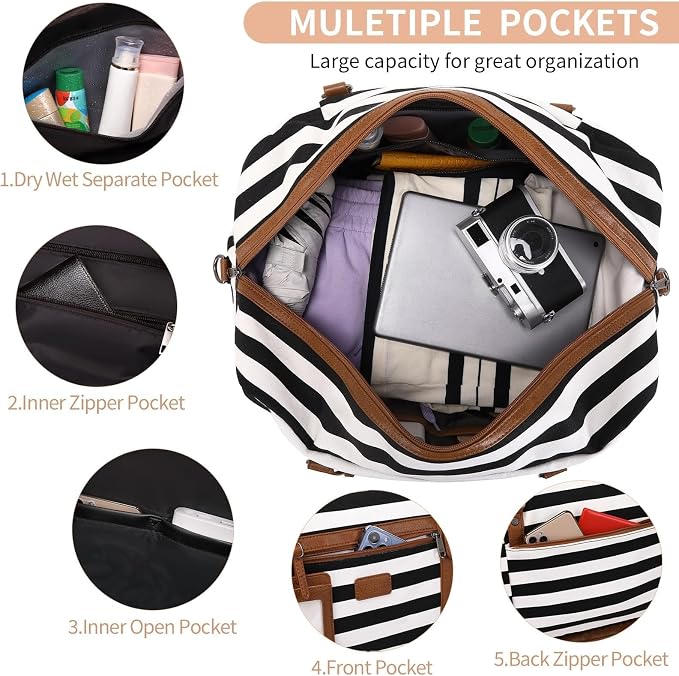 4PCS Weekender Bags for Women Large Overnight Weekend Travel Duffel Bags | Travel Bag Carry-on Tote Hospital Bag with Shoe Compartment Crossbody Toiletry Bag for Travel Business Gym Water Resistant - Image 3