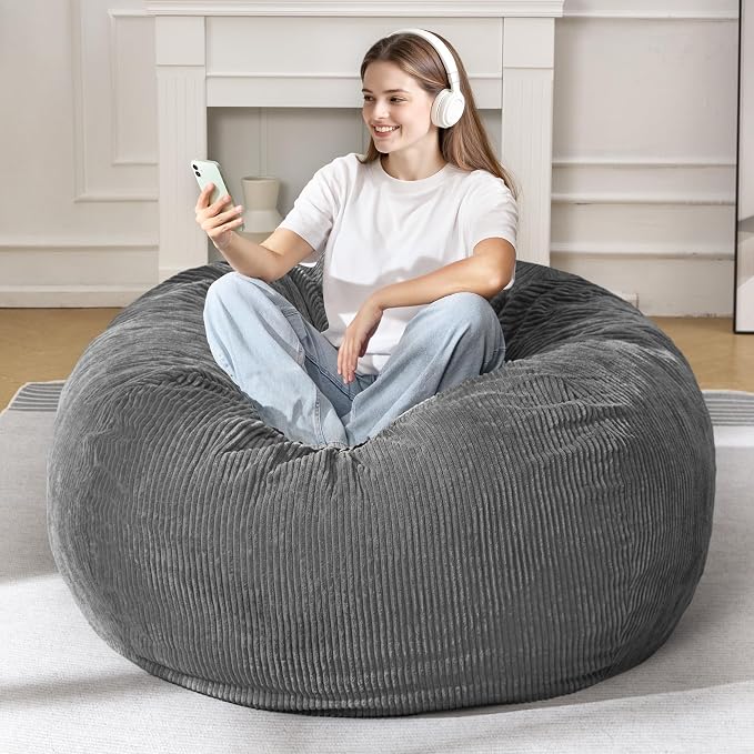 4FT Bean Bag Chair for Adults,Large Teardrop Beanbag with Filler | Beanbag Chair with Memory Foam Filled,Bean Bags with Handy Handle&Machine Washable Cover for Living Room,Bedroom-Grey - Image 3