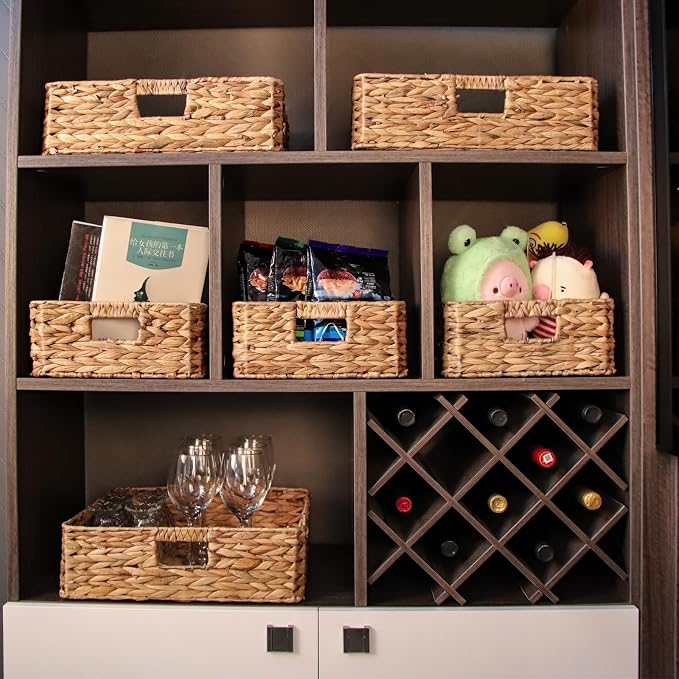 Rectangular Water Hyacinth Storage Baskets, Wicker Woven Shelves Baskets | Three-sided handle design,Handwoven from natural water hyacinth, For the living room, bedroom, storage room, and vanity - Image 2