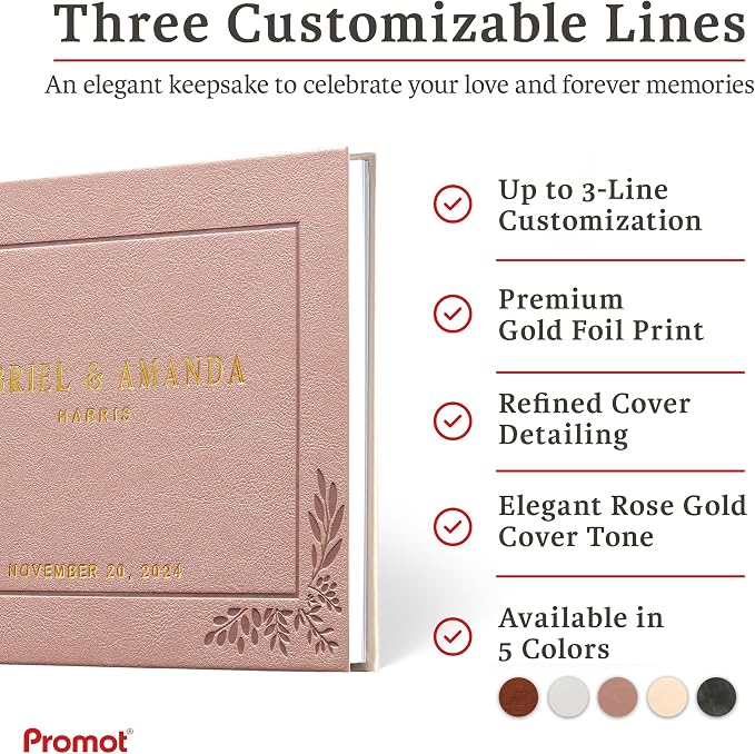 Personalized Hardcover Wedding Guestbook (Rose Gold) | Elegant Wedding Keepsake Design, Premium Hardcover Construction, Smooth Lined Writing Pages, Perfect for Cherished Messages - Image 6