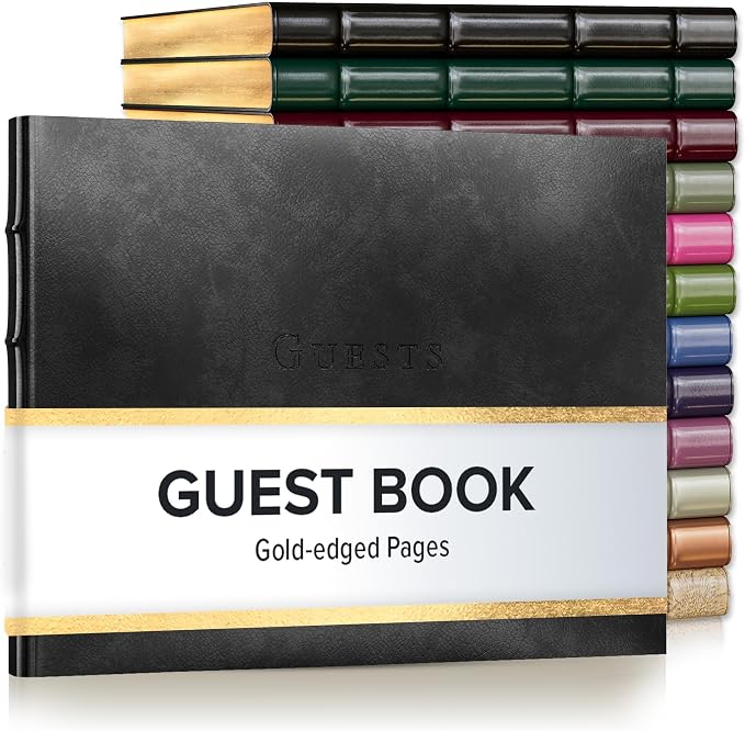 Gallery Leather Guest Book - Great for Wedding, Reception, Baby and Bridal | Shower, Birthday Party and Vacation Home - 192 Lined Pages to Sign in, add Polaroid Photo - Hardcover 9x7" - Acadia Black by GalleryLeather