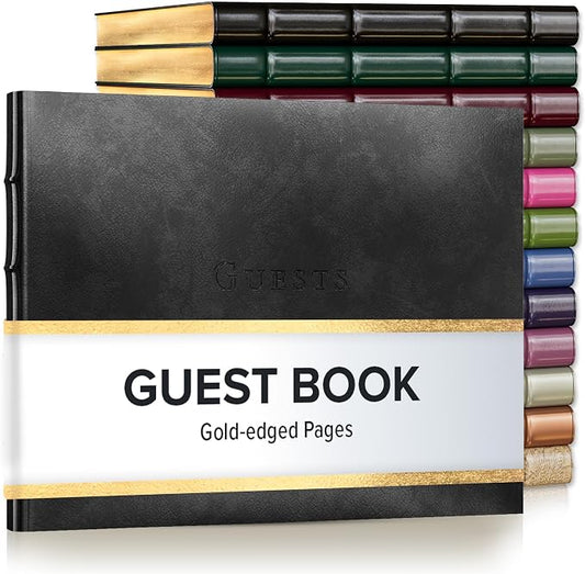 Gallery Leather Guest Book - Great for Wedding, Reception, Baby and Bridal | Shower, Birthday Party and Vacation Home - 192 Lined Pages to Sign in, add Polaroid Photo - Hardcover 9x7" - Acadia Black by GalleryLeather