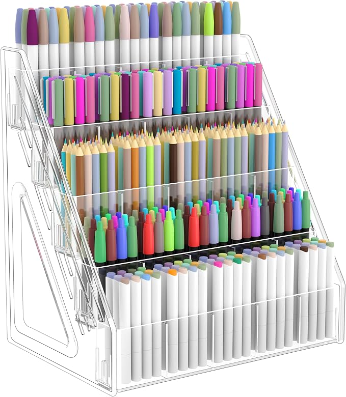 150 Slots Marker Organizer, 5 Tier Acrylic Marker Storage Rack, Desktop Marker Holder for Alcohol Markers, Copic, Ohuhu, Colored Pencils & Pens by ARFETIGO