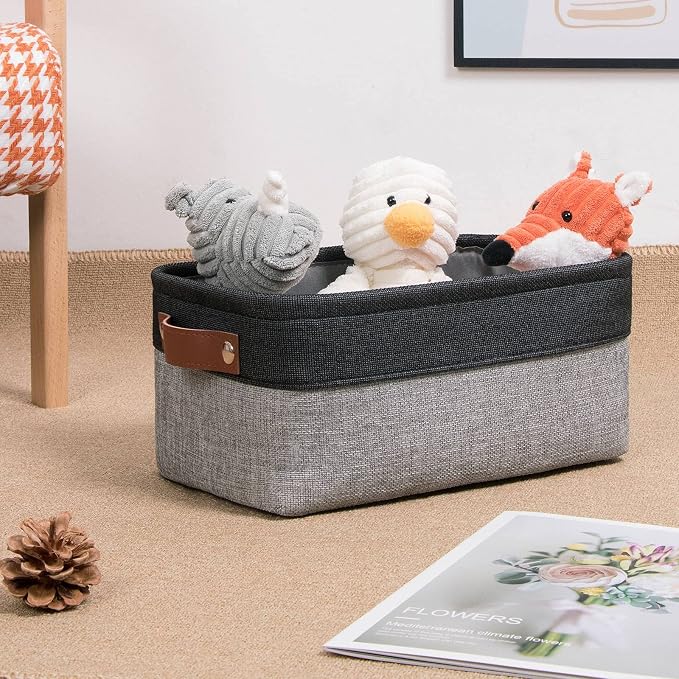 DULLEMELO Small Storage Baskets for Shelves, Small Fabric Collapsible Rectangular Storage Bins for Shelves, Closets, Nursery, Home, Office, Empty Gift Baskets (6-Pack, Black&Gray) - Image 2