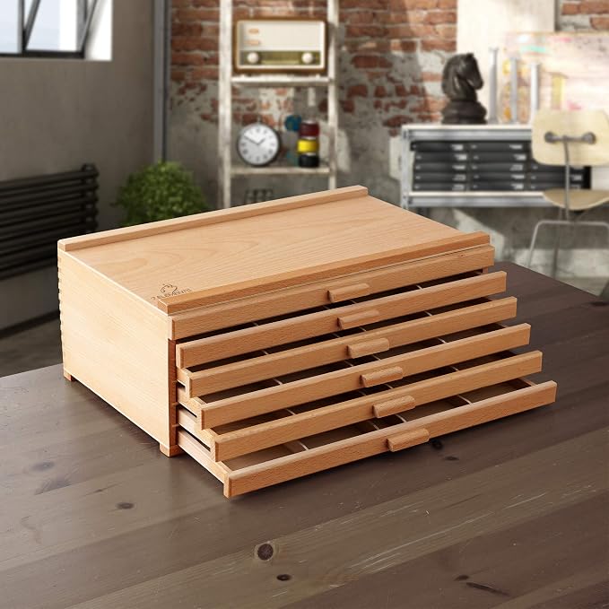7 Elements 12 Drawer Wooden Artist Storage Supply Box for Pastels, Pencils, Pens, Markers, Brushes and Tools - Image 2