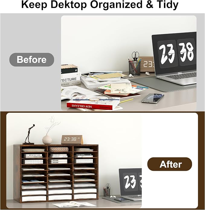 Alpeir Classroom Mailbox 27 Slots with Removable Shelves, Rustic Brown | Hold 13500 Sheets Paper, Heavy Duty, Easily Assemble, Teacher Student Organization, For Classroom, Office Home Countertop - Image 9