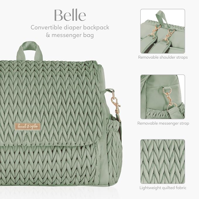Hannah & Sophia Belle Convertible Baby Diaper Backpack & Bag in Sage Green, Large Size, Dual Sided Water Resistant Changing Mat Included, Detachable Shoulder Straps, Easy To Use | Waterproof Changing Pad, Spacious, Multiple Pockets & Insulated Bottle H... - Image 5